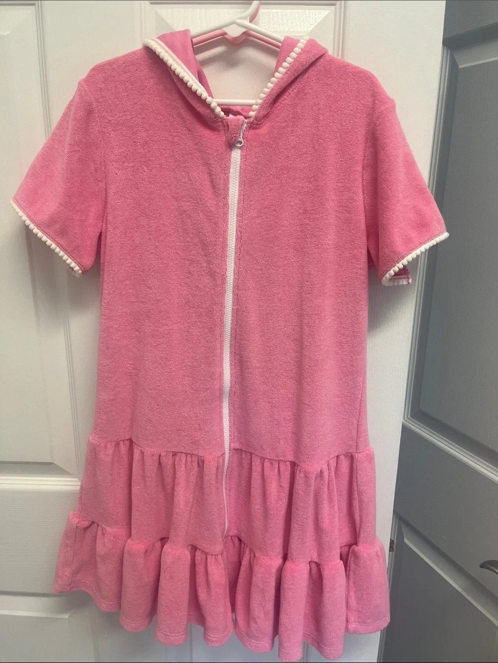 Cat & Jack Pink Hooded Terry Zip Coverup with Ruffle Hem